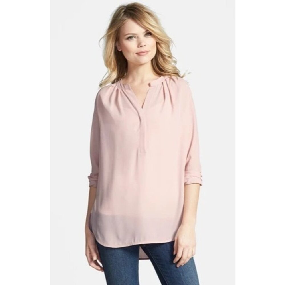 Harlowe & Graham Long Sleeve Pleated Shirttail Tunic in Pink - Sz S